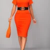 Orange Cut Out Short Sleeve Bodycon Dress -Modlily Shop 319093 P 16704941640100