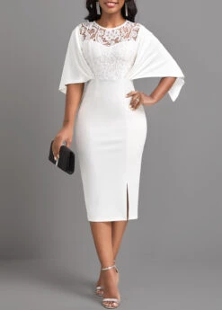 White Lace Half Sleeve Bodycon Dress -Modlily Shop 319095 P 16758583150083