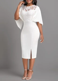 White Lace Half Sleeve Bodycon Dress -Modlily Shop 319095 P 16758583152602