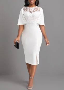 White Lace Half Sleeve Bodycon Dress
