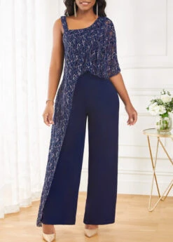 Navy Lace Sleeveless One Shoulder Jumpsuit -Modlily Shop 319158 P 16717049630954
