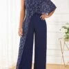 Navy Lace Sleeveless One Shoulder Jumpsuit -Modlily Shop 319158 P 16717049633240