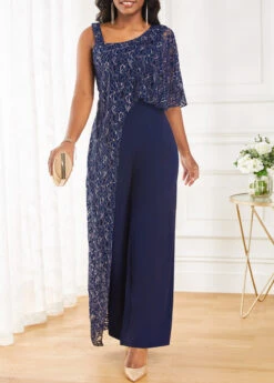 Navy Lace Sleeveless One Shoulder Jumpsuit -Modlily Shop 319158 P 16717049634483