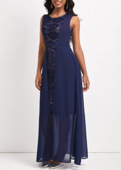Navy Lace Sleeveless Round Neck Maxi Dress -Modlily Shop 319162 P 16734398794833