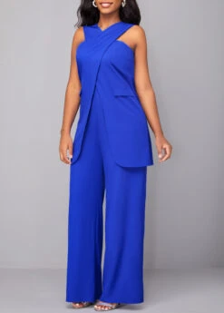 Royal Blue Criss Cross Sleeveless Jumpsuit -Modlily Shop 319215 P 16704941551072