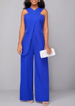 Royal Blue Criss Cross Sleeveless Jumpsuit -Modlily Shop 319215 P 16704941555363