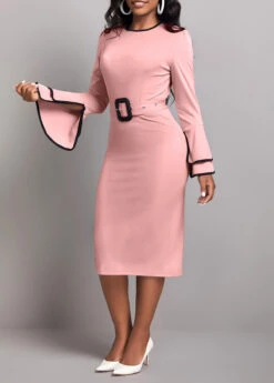 Dusty Pink Belted Long Sleeve Dress -Modlily Shop 319270 P 16696987710733