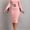 Dusty Pink Belted Long Sleeve Dress -Modlily Shop 319270 P 16696987712010