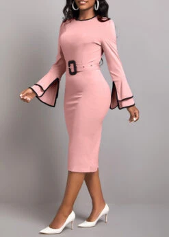 Dusty Pink Belted Long Sleeve Dress -Modlily Shop 319270 P 16696987718862