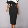 Black Button Geometric Print Short Sleeve Bodycon Dress -Modlily Shop 319446 P 16708197771160