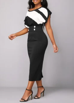 Black Button Geometric Print Short Sleeve Bodycon Dress 8 Black Button Geometric Print Short Sleeve Bodycon Dress -Modlily Shop 319446 P 16708197784372