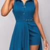 Peacock Blue Snap Button Sleeveless Romper -Modlily Shop 319447 P 16704931083280