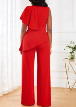 Red Ruffle Sleeveless V Neck Jumpsuit -Modlily Shop 319495 P 16717050814271