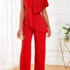 Red Ruffle Sleeveless V Neck Jumpsuit -Modlily Shop 319495 P 16717050815024