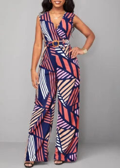 Multi Color Striped Belted Sleeveless Jumpsuit -Modlily Shop 319496 P 16771207303283
