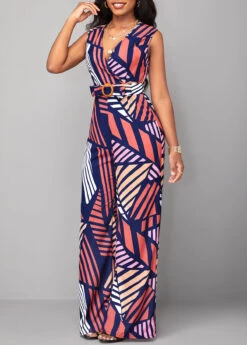 Multi Color Striped Belted Sleeveless Jumpsuit -Modlily Shop 319496 P 16771207308602