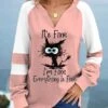 Light Pink Patchwork Letter Print Long Sleeve Sweatshirt -Modlily Shop 319615 P 1672800563786