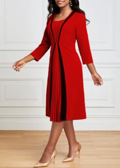 Red Pleated Hem Square Neck Dress -Modlily Shop 319775 P 16684196603933