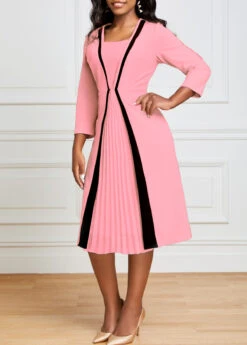 Pink Pleated Hem Square Neck Dress -Modlily Shop 319776 P 16684196540922