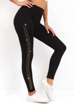 Black High Waisted Hot Drilling Leggings -Modlily Shop 320030 P 16699503721522