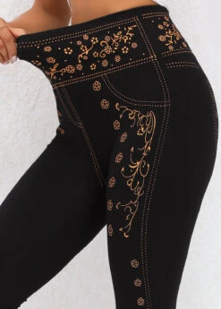 Black Ditsy Floral Print High Waisted Leggings -Modlily Shop 320031 P 16698997095474