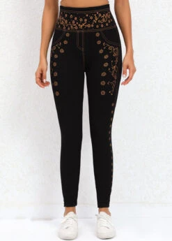 Black Ditsy Floral Print High Waisted Leggings -Modlily Shop 320031 P 16698997096462