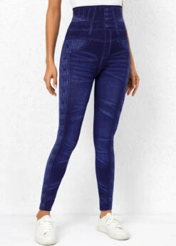 Denim Blue Printed High Waisted Leggings -Modlily Shop 320035 P 16687644472282