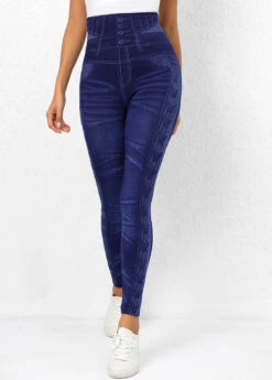 Denim Blue Printed High Waisted Leggings -Modlily Shop 320035 P 16687644473603