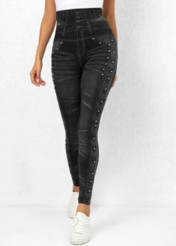 Beaded Black High Waisted Ankle Length Leggings -Modlily Shop 320052 P 16687644482203