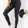 Beaded Black High Waisted Ankle Length Leggings