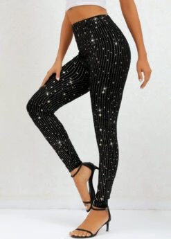 Black High Waisted Ankle Length Galaxy Leggings -Modlily Shop 320242 P 16699452887893
