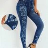 Navy Floral Print High Waisted Ankle Length Leggings -Modlily Shop 320243 P 16698996368760