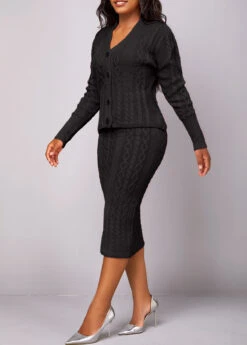 Black Long Sleeve Button Top And Skirt -Modlily Shop 320277 P 16690058816732