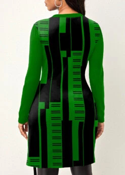 Green Geometric Print Long Sleeve T Shirt -Modlily Shop 320292 P 1669014138894