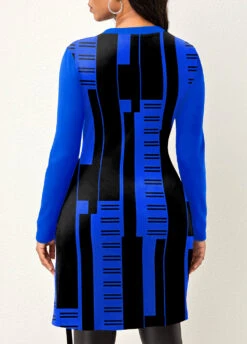 Royal Blue Geometric Print Long Sleeve T Shirt -Modlily Shop 320293 P 1669014149414