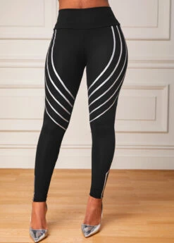 Black Geometric Print High Waisted Ankle Length Leggings -Modlily Shop 320355 P 16967522463372