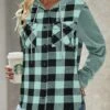 Mint Green Pocket Plaid Long Sleeve Hoodie -Modlily Shop 320404 P 1669104417270