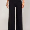 Straight Leg Black Elastic High Waisted Pants