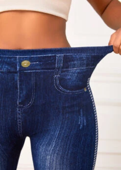 Blue High Waisted Ankle Length Elastic Waist Leggings -Modlily Shop 320475 P 16693702367965