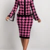 Hot Pink Two Piece Houndstooth Print Top And Skirt -Modlily Shop 320693 P 1669883587312