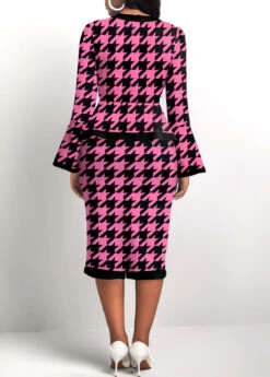 Hot Pink Two Piece Houndstooth Print Top And Skirt -Modlily Shop 320693 P 1669883588142