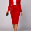 Red Long Sleeve Lapel Two Piece Suit