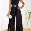 Black Split Long Sleeveless V Neck Jumpsuit -Modlily Shop 320731 P 16733506310840
