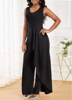 Black Split Long Sleeveless V Neck Jumpsuit 9 Black Split Long Sleeveless V Neck Jumpsuit -Modlily Shop 320731 P 16733506313522