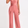 Dusty Pink Tie Long Belted Sleeveless Jumpsuit -Modlily Shop 320739 P 16752510636920
