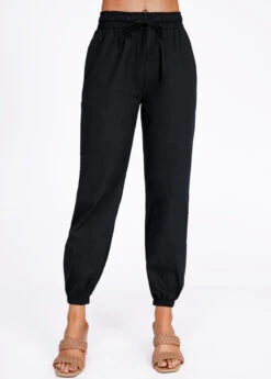 Black Drawstring Belted High Waisted Pants -Modlily Shop 320776 P 16711951890402