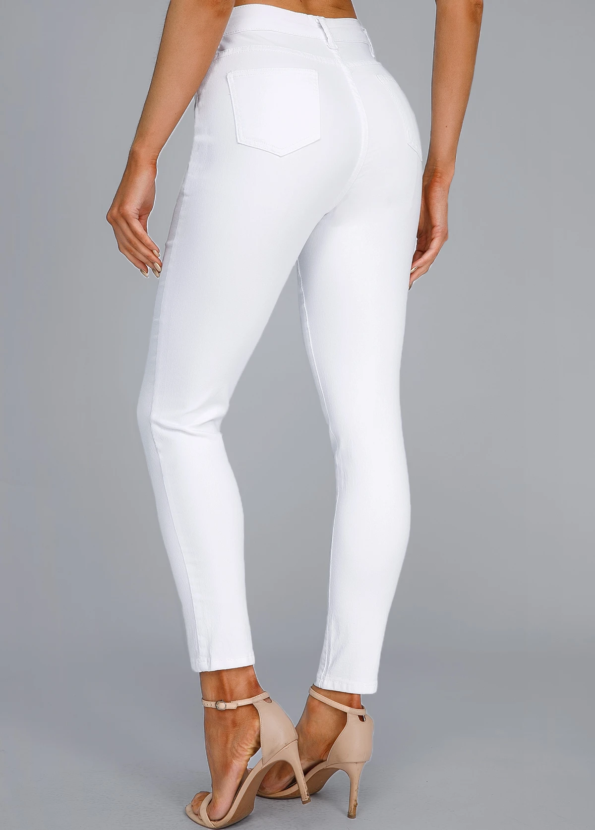 White High Waisted Button Fly Leggings 4 White High Waisted Button Fly Leggings - Image 2