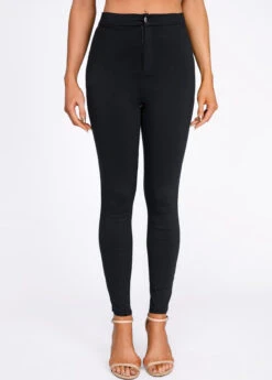 Black Skinny Button Fly High Waisted Pants -Modlily Shop 320784 P 16709798880562