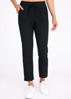 Black Pocket Drawastring Mid Waisted Pants -Modlily Shop 320792 P 16711018814633
