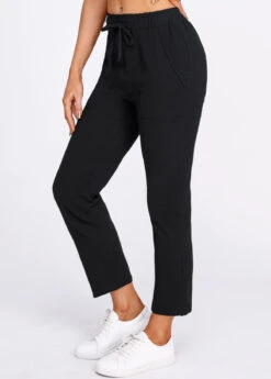 Black Pocket Drawastring Mid Waisted Pants -Modlily Shop 320792 P 16711018815862